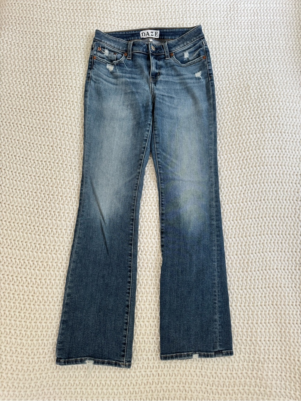DAZE Women's Blue Flare Jeans - Distressed Medium Wash